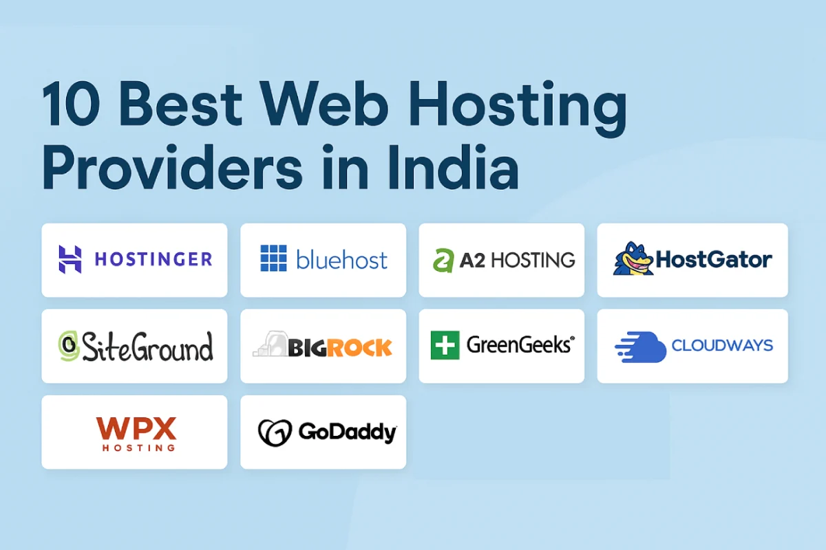 10 Best Web Hosting Providers in India with Logos – Hostinger, Bluehost, SiteGround, GoDaddy & More
